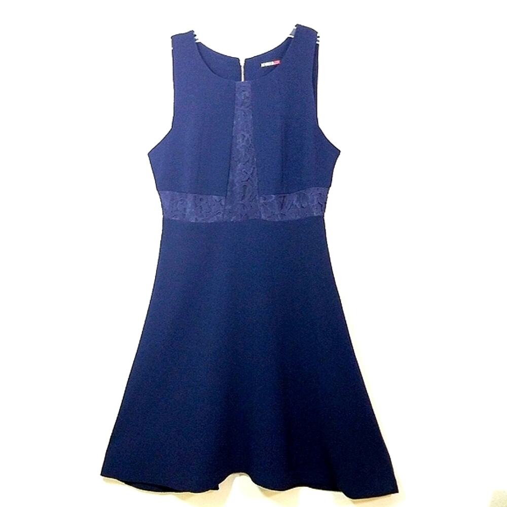 Devoted navy blue lace insert empir A-line dress S